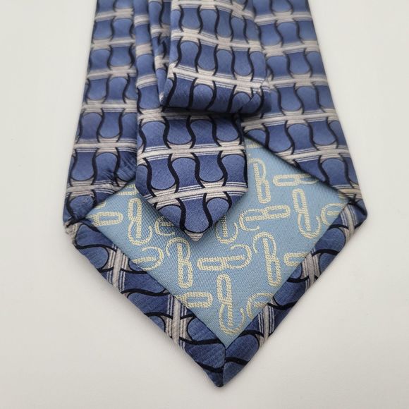NWOT Belisi Men's Blue Gray Striped Silk Tie OS - Picture 4 of 6